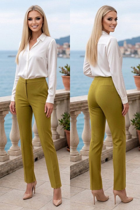Pantaloni eleganți pentru femei, cu talie înaltă și croială dreaptă VERALINA OLIVE, Culoare: verde de măslină, IVET.RO - Reduceri de până la -80%