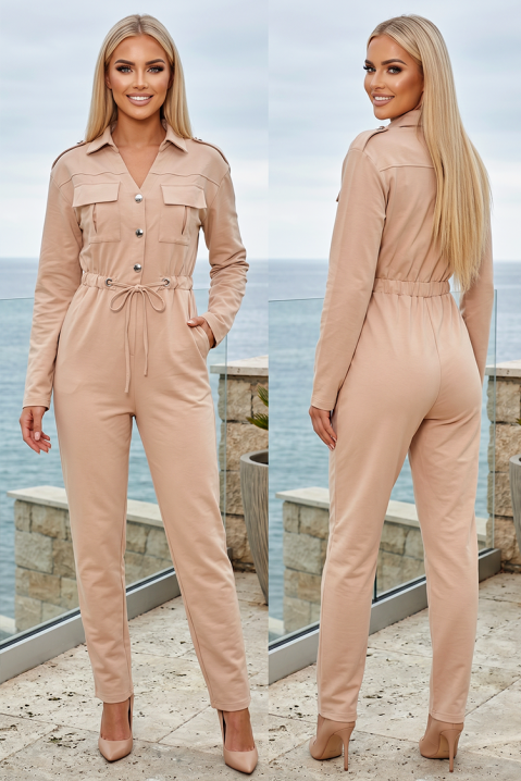 Salopetă stilată cu mâneci lungi și reglare în talie SKARLET BEIGE, Culoare: bej, IVET.RO - Reduceri de până la -80%