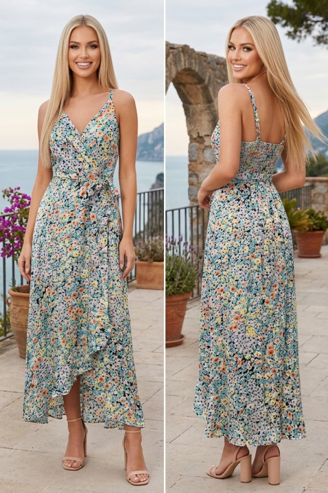 Rochie lungă vaporoasă cu floral print, decolteu petrecut și croială asimetrică FIORAVESA, Culoare: multicolor, IVET.RO - Reduceri de până la -80%