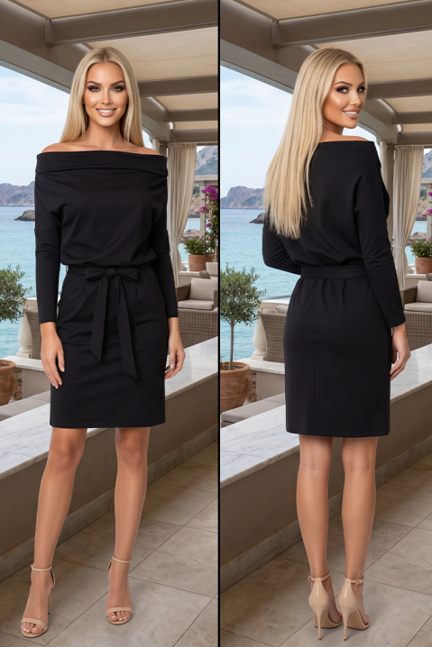 Rochie scurtă casual cu cordon din material și off-shoulder PURINIA BLACK, Culoare: negru, IVET.RO - Reduceri de până la -80%