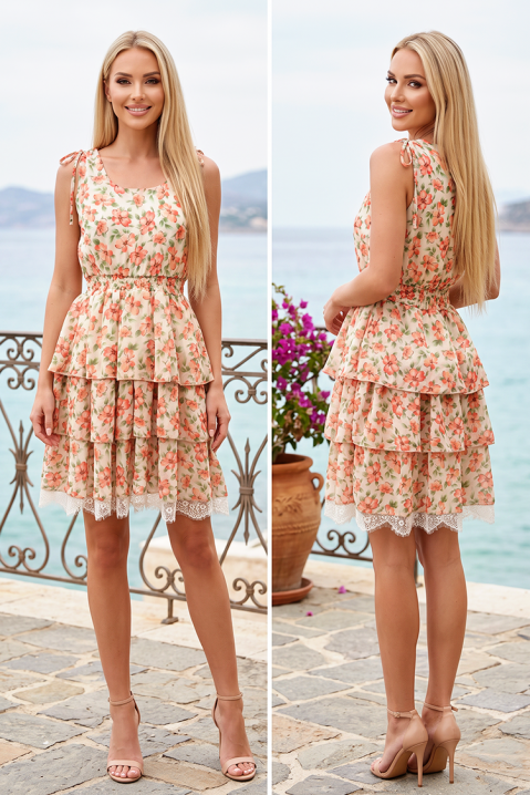 Rochie scurtă cu floral print, volane în mai multe straturi și finisaj din dantelă DOLCEVINA CORAL, Culoare: multicolor, IVET.RO - Reduceri de până la -80%