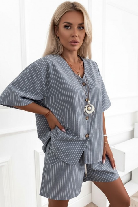 Set pentru femei cu dungi, format din cămașă lejeră și pantaloni scurți EFESINA GREY, Culoare: gri, IVET.RO - Reduceri de până la -80%
