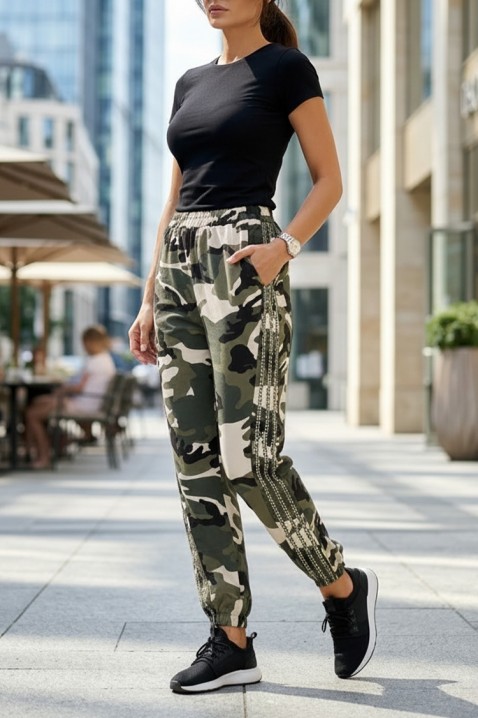 Pantaloni casual pentru femei, cu imprimeu camuflaj BRYNA, Culoare: multicolor, IVET.RO - Reduceri de până la -80%