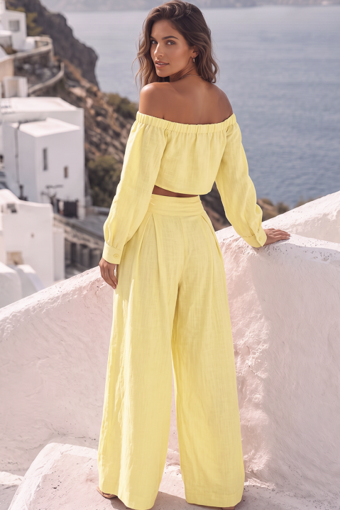 Set de damă cu top cu umeri căzuți și pantaloni largi JEZABEL YELLOW, Culoare: galben, IVET.RO - Reduceri de până la -80%