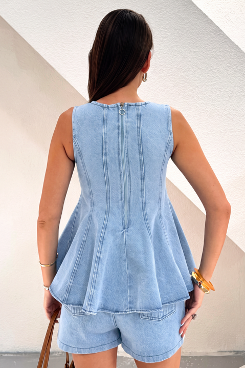 Set de damă din denim cu top evazat și pantaloni scurți EFORISIA, Culoare: denim, IVET.RO - Reduceri de până la -80%