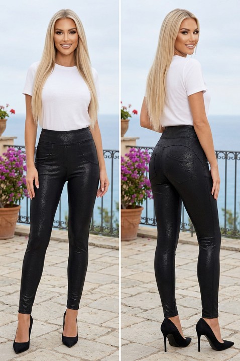 Colanți modelatori elastici pentru femei cu talie înaltă și finisaj strălucitor LUCENTINA BLACK, Culoare: negru, IVET.RO - Reduceri de până la -80%