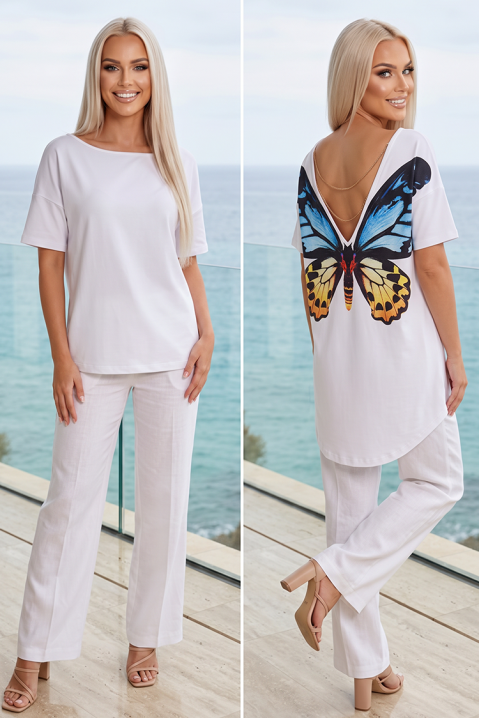 Set casual pentru femei cu pantaloni lungi și spate cu accent spectaculos PERUANIKA WHITE, Culoare: alb, IVET.RO - Reduceri de până la -80%