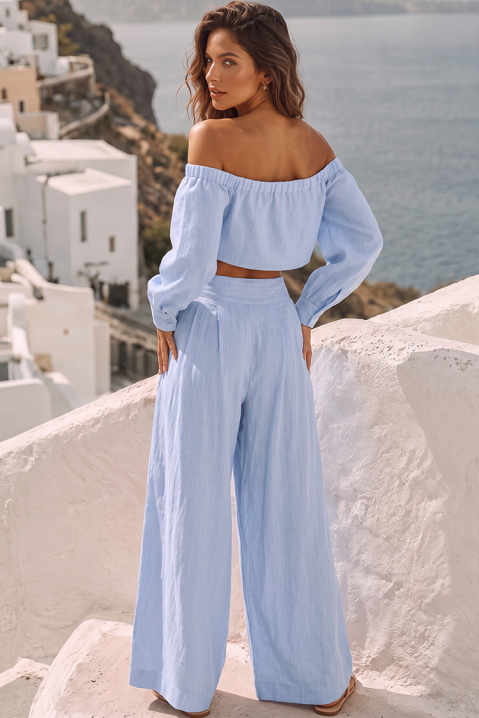 Set de damă cu top cu umeri căzuți și pantaloni largi JEZABEL BLUE, Culoare: albastru, IVET.RO - Reduceri de până la -80%