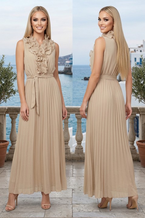 Rochie elegantă cu curea și volane VAVETA BEIGE, Culoare: bej, IVET.RO - Reduceri de până la -80%