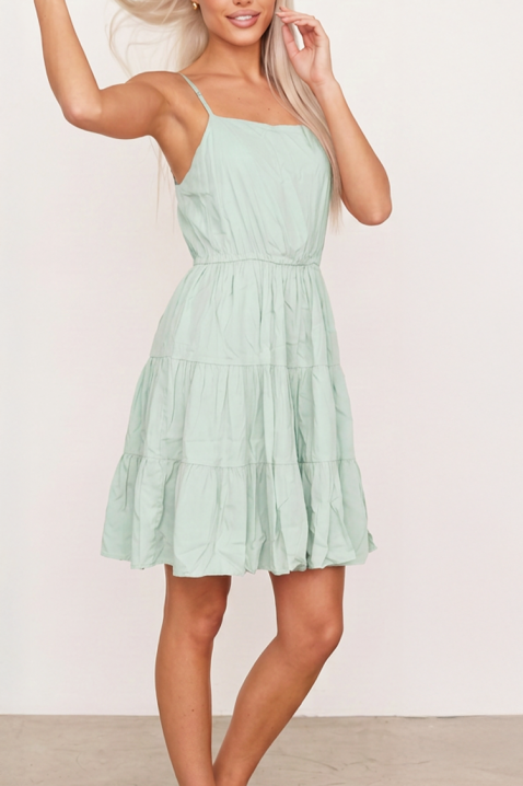 Rochie scurtă vaporoasă cu bretele subțiri reglabile și volane delicate VELARINA MINT, Culoare: mentă, IVET.RO - Reduceri de până la -80%