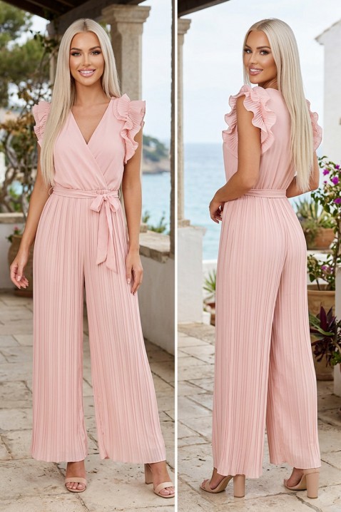 Salopetă plisată cu decolteu petrecut, volane și curea VIRENZIA PINK, Culoare: roz, IVET.RO - Reduceri de până la -80%