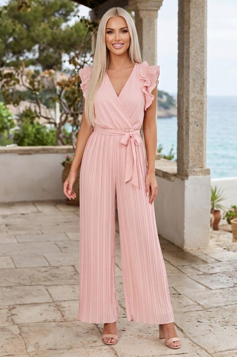 Salopetă plisată cu decolteu petrecut, volane și curea VIRENZIA PINK, Culoare: roz, IVET.RO - Reduceri de până la -80%