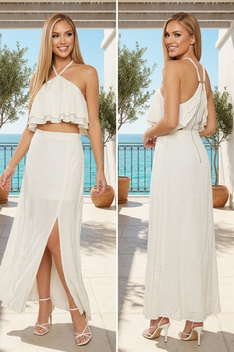 Rochie lungă cu decolteu halter, talie decupată și slit ELAVIRA WHITE, Culoare: alb, IVET.RO - Reduceri de până la -80%