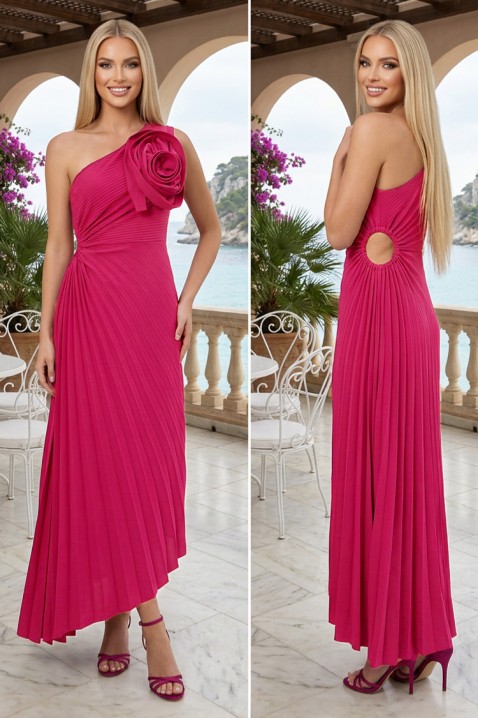 Rochie lungă plisată cu floare decorativă voluminoasă ROSAVITA FUCHSIA, Culoare: fuchsia, IVET.RO - Reduceri de până la -80%