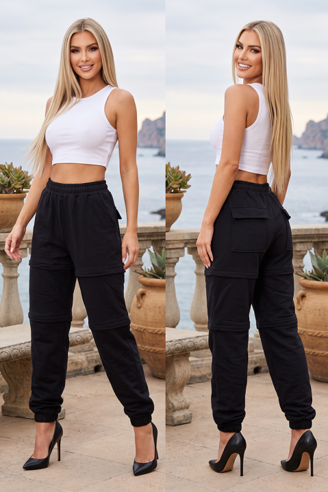 Pantaloni cargo cu talie elastică, buzunare practice și croială conică CAVIRENA BLACK, Culoare: negru, IVET.RO - Reduceri de până la -80%