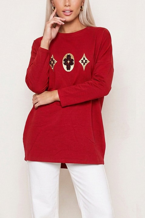 Bluză damă lejeră de zi cu mâneci lungi și motive decorative spectaculoase BRENZIA RED, Culoare: roșu, IVET.RO - Reduceri de până la -80%
