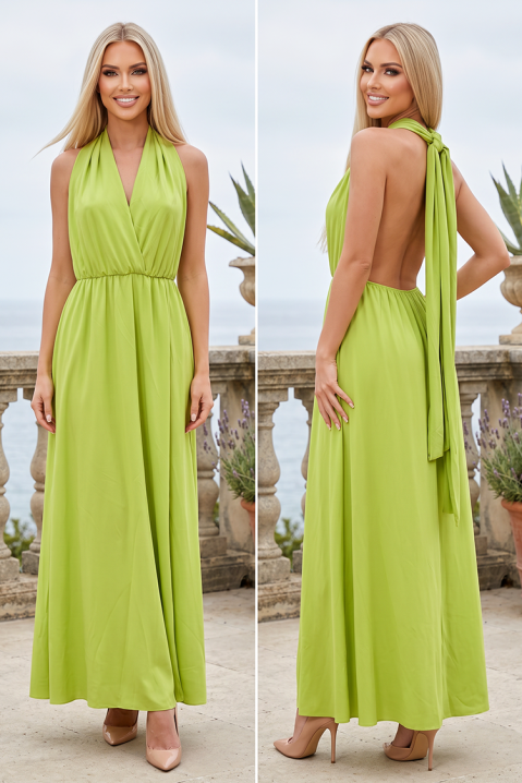 Rochie lungă elegantă cu decolteu halter, spate decupat și bretele lungi AMARIVELSA LIME, Culoare: lime, IVET.RO - Reduceri de până la -80%