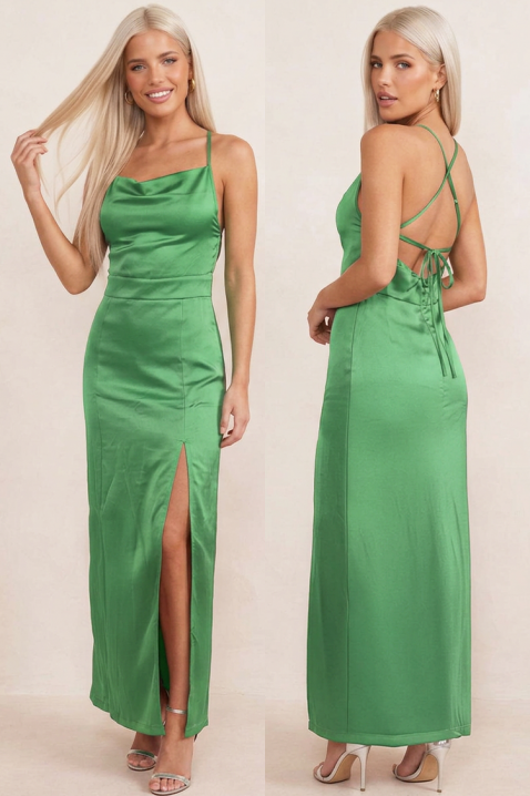 Rochie midi din satin, cu spatele gol și finisaj subtil strălucitor ISALINE GREEN, Culoare: verde, IVET.RO - Reduceri de până la -80%