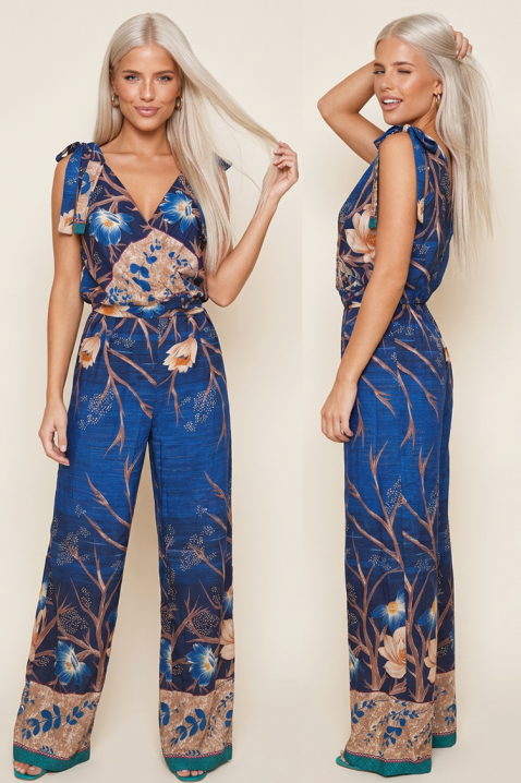 Salopetă lungă statement cu imprimeu floral și legături pe umeri FLORAVENA BLUE, Culoare: albastru, IVET.RO - Reduceri de până la -80%
