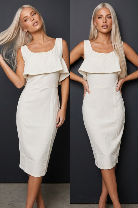 Rochie elegantă cu decolteu pătrat și volan diafan BRINILA WHITE, Culoare: alb, IVET.RO - Reduceri de până la -80%