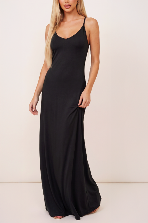 Rochie lungă cu bretele subțiri și croială simplă mulată SERENIVA BLACK, Culoare: negru, IVET.RO - Reduceri de până la -80%