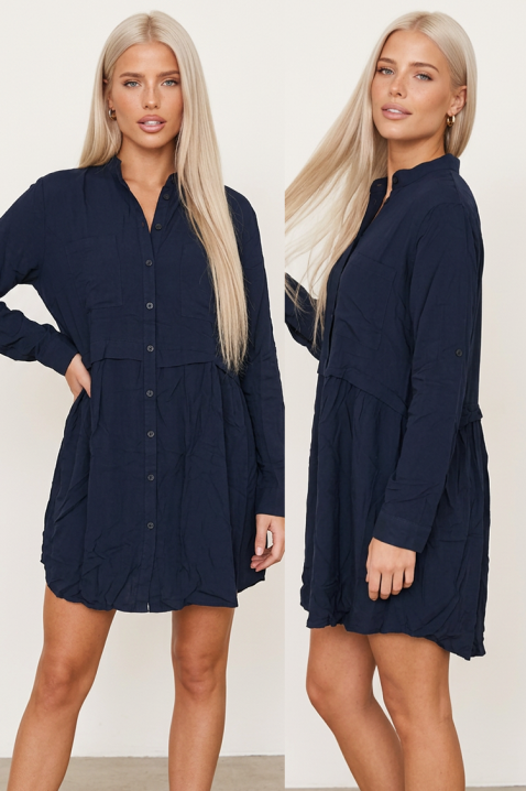 Rochie scurtă tip cămașă cu mâneci lungi JOLYETA NAVY, Culoare: bleumarin, IVET.RO - Reduceri de până la -80%