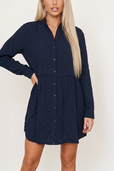 Rochie scurtă tip cămașă cu mâneci lungi JOLYETA NAVY, Culoare: bleumarin, IVET.RO - Reduceri de până la -80%