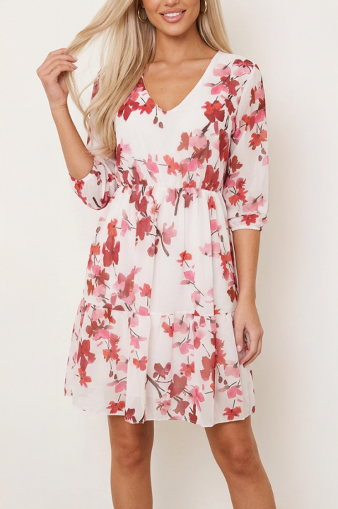 Rochie scurtă romantică cu floral print și fustă cu volan MARZELIA WHITE, Culoare: multicolor, IVET.RO - Reduceri de până la -80%