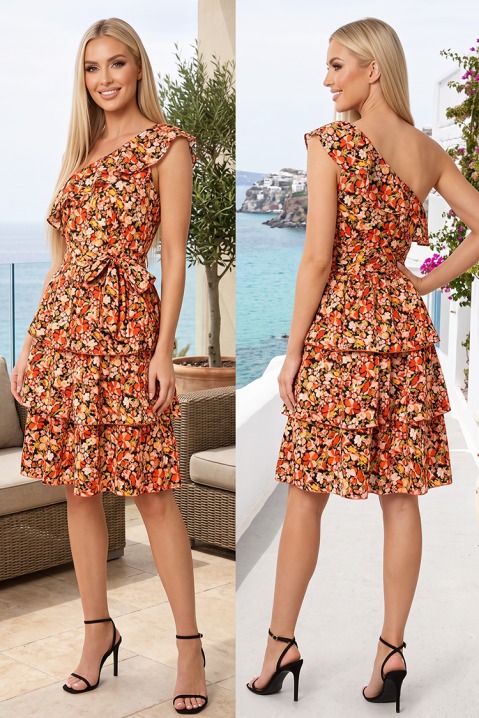 Rochie scurtă asimetrică cu un umăr, fustă în mai multe straturi cu volane și imprimeu floral ORVANELA ORANGE, Culoare: multicolor, IVET.RO - Reduceri de până la -80%