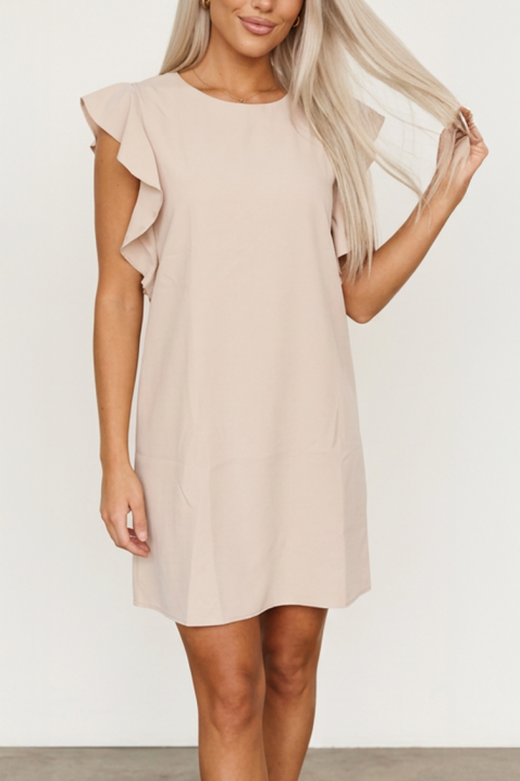 Rochie scurtă lejeră cu volane pe umeri și croială A-line simplă MARIVELZA BEIGE, Culoare: bej, IVET.RO - Reduceri de până la -80%