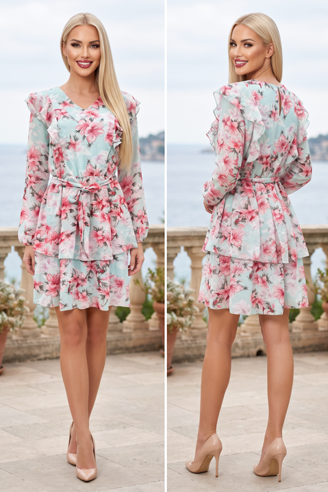 Rochie scurtă cu volane și imprimeu floral LENONA MINT, Culoare: multicolor, IVET.RO - Reduceri de până la -80%