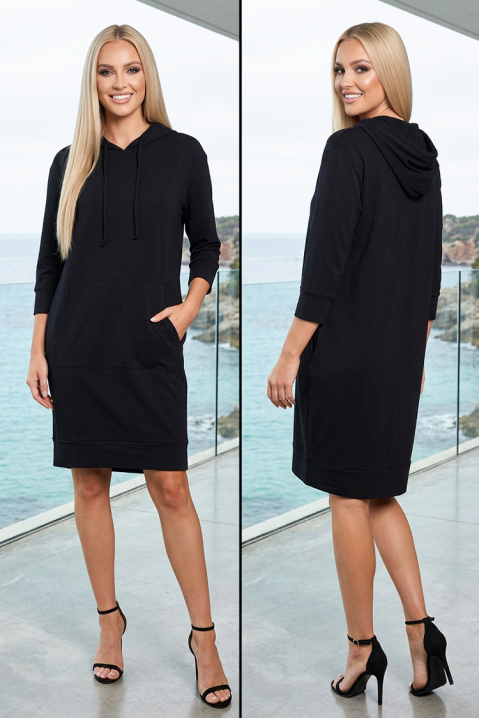 Rochie lejeră cu glugă și tiv asimetric BALERIA BLACK, Culoare: negru, IVET.RO - Reduceri de până la -80%