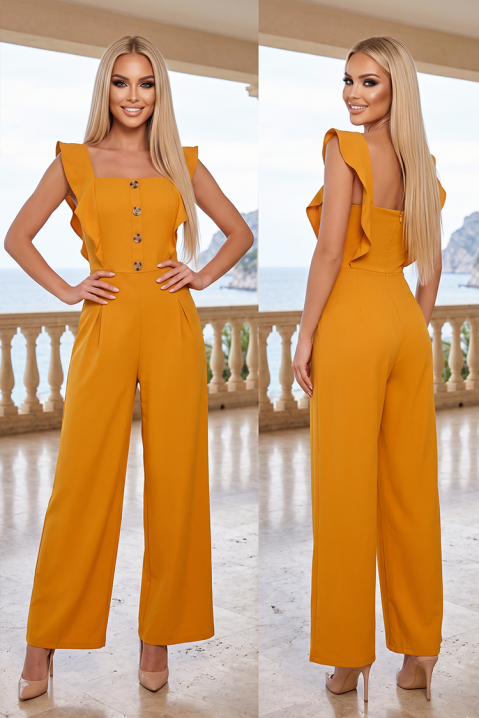 Jumpsuit feminin lejer cu decolteu pătrat și volane spectaculoase pe bretele ARDANZA MUSTARD, Culoare: muștar, IVET.RO - Reduceri de până la -80%