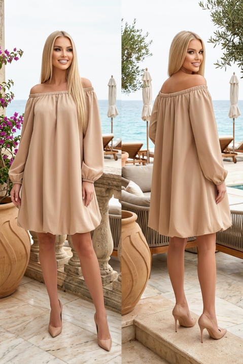 Rochie scurtă fermecătoare cu umeri descoperiți și croială lejeră, evazată CAPRIELIA BEIGE, Culoare: bej, IVET.RO - Reduceri de până la -80%