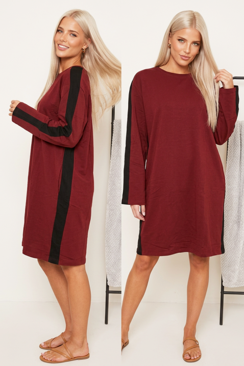 Rochie scurtă de zi cu mâneci lungi și bandă contrastantă CHALITA BORDO, Culoare: bordo, IVET.RO - Reduceri de până la -80%