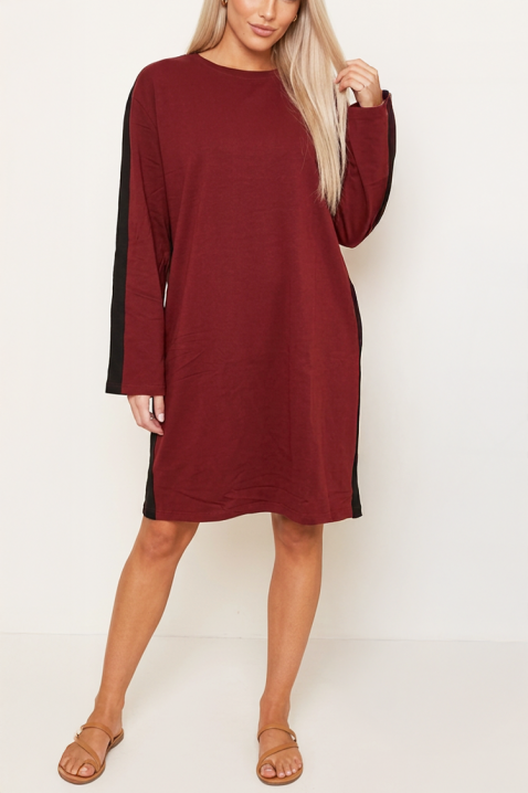 Rochie scurtă de zi cu mâneci lungi și bandă contrastantă CHALITA BORDO, Culoare: bordo, IVET.RO - Reduceri de până la -80%