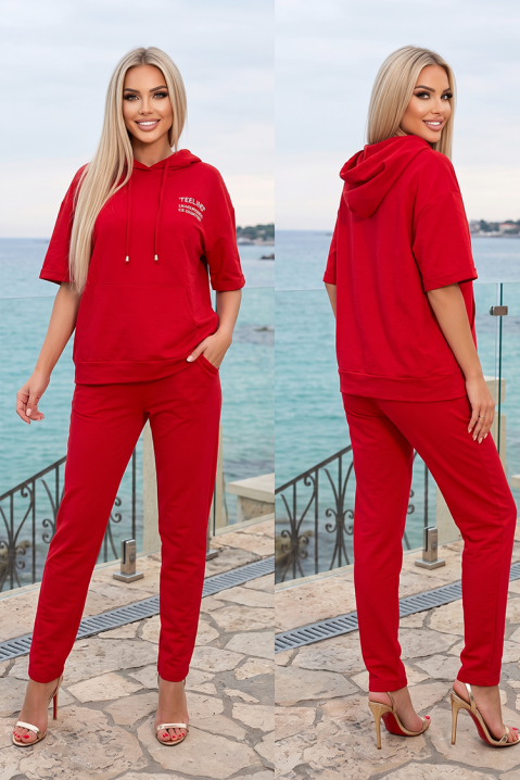 Set sport pentru femei, bluză cu glugă și pantaloni REDYNA RED, Culoare: roșu, IVET.RO - Reduceri de până la -80%