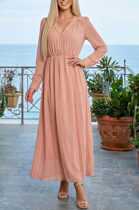 Rochie lungă cu nasturi și talie accentuată ROSETTE PUDRA, Culoare: pudră, IVET.RO - Reduceri de până la -80%