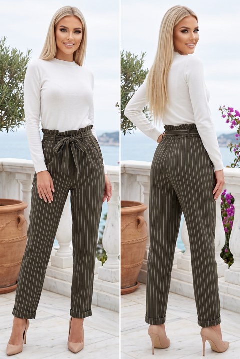 Pantaloni în dungi cu curea și talie înaltă RYZANA KHAKI, Culoare: khaki, IVET.RO - Reduceri de până la -80%