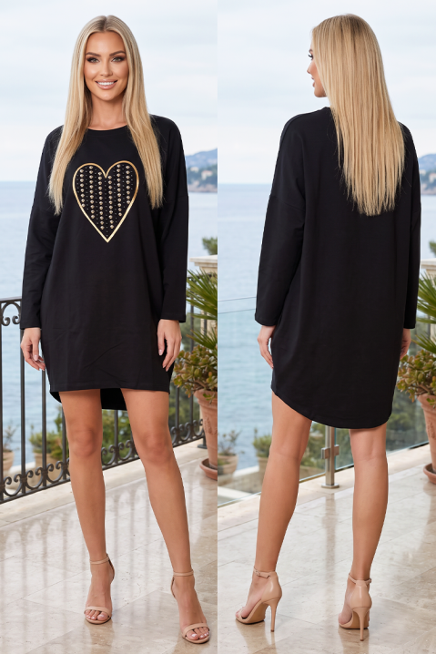 Rochie scurtă cu inimă aurie și mânecă lungă SAHANA BLACK, Culoare: negru, IVET.RO - Reduceri de până la -80%