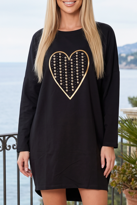 Rochie scurtă cu inimă aurie și mânecă lungă SAHANA BLACK, Culoare: negru, IVET.RO - Reduceri de până la -80%