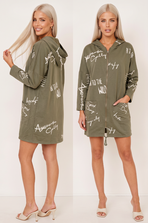 Tunică scurtă cu glugă și fermoar KERASINA KHAKI, Culoare: khaki, IVET.RO - Reduceri de până la -80%