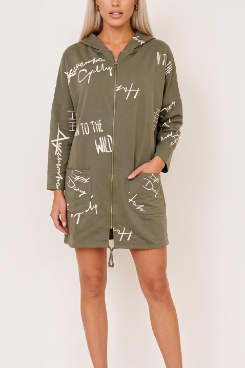 Tunică scurtă cu glugă și fermoar KERASINA KHAKI, Culoare: khaki, IVET.RO - Reduceri de până la -80%