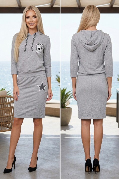Rochie scurtă sport-elegantă cu glugă și aplicații spectaculoase MONTEVORIA GREY, Culoare: gri, IVET.RO - Reduceri de până la -80%