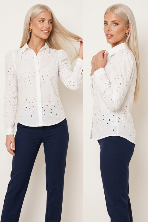 Cămașă elegantă cu broderie și nasturi HENRIA WHITE, Culoare: alb, IVET.RO - Reduceri de până la -80%