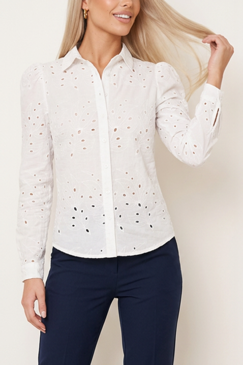 Cămașă elegantă cu broderie și nasturi HENRIA WHITE, Culoare: alb, IVET.RO - Reduceri de până la -80%