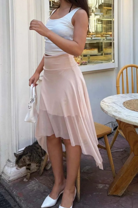 Fustă diafană cu design asimetric modern JOLENE PUDRA, Culoare: pudră, IVET.RO - Reduceri de până la -80%