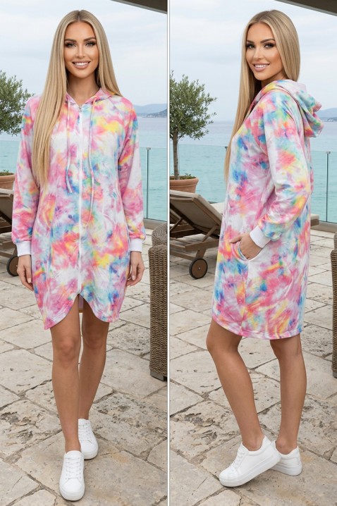 Rochie sport scurtă, cu glugă și imprimeu acvarelă multicolor CROMAVELIA, Culoare: multicolor, IVET.RO - Reduceri de până la -80%
