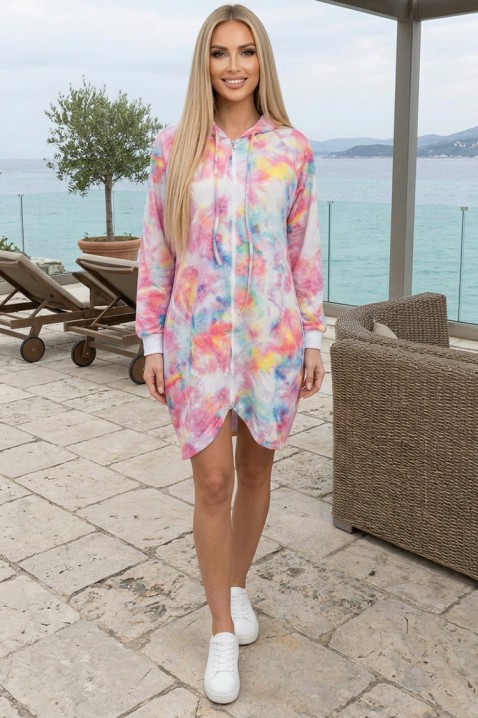 Rochie sport scurtă, cu glugă și imprimeu acvarelă multicolor CROMAVELIA, Culoare: multicolor, IVET.RO - Reduceri de până la -80%