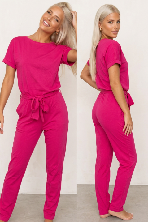Jumpsuit proaspăt pentru femei, cu decolteu rotund simplu și talie accentuată cu curea PORTAVENZIA FUCHSIA, Culoare: fuchsia, IVET.RO - Reduceri de până la -80%